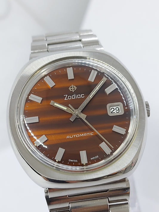 NOS Vintage 1970 Zodiac Tiger Eye Automatic Men's Watch Swiss Made.