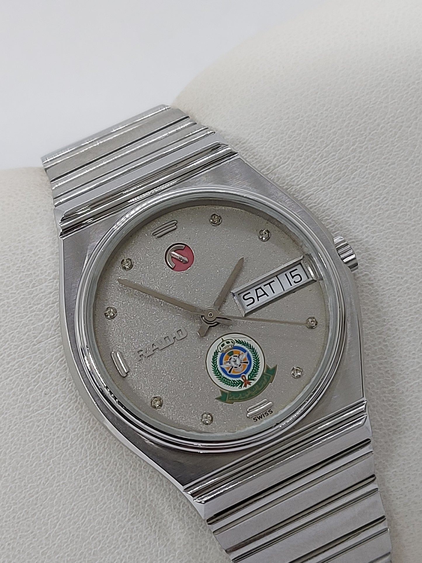 Vintage 1980 Rado Saudi Armed Forces Automatic Day Date Men's Watch.