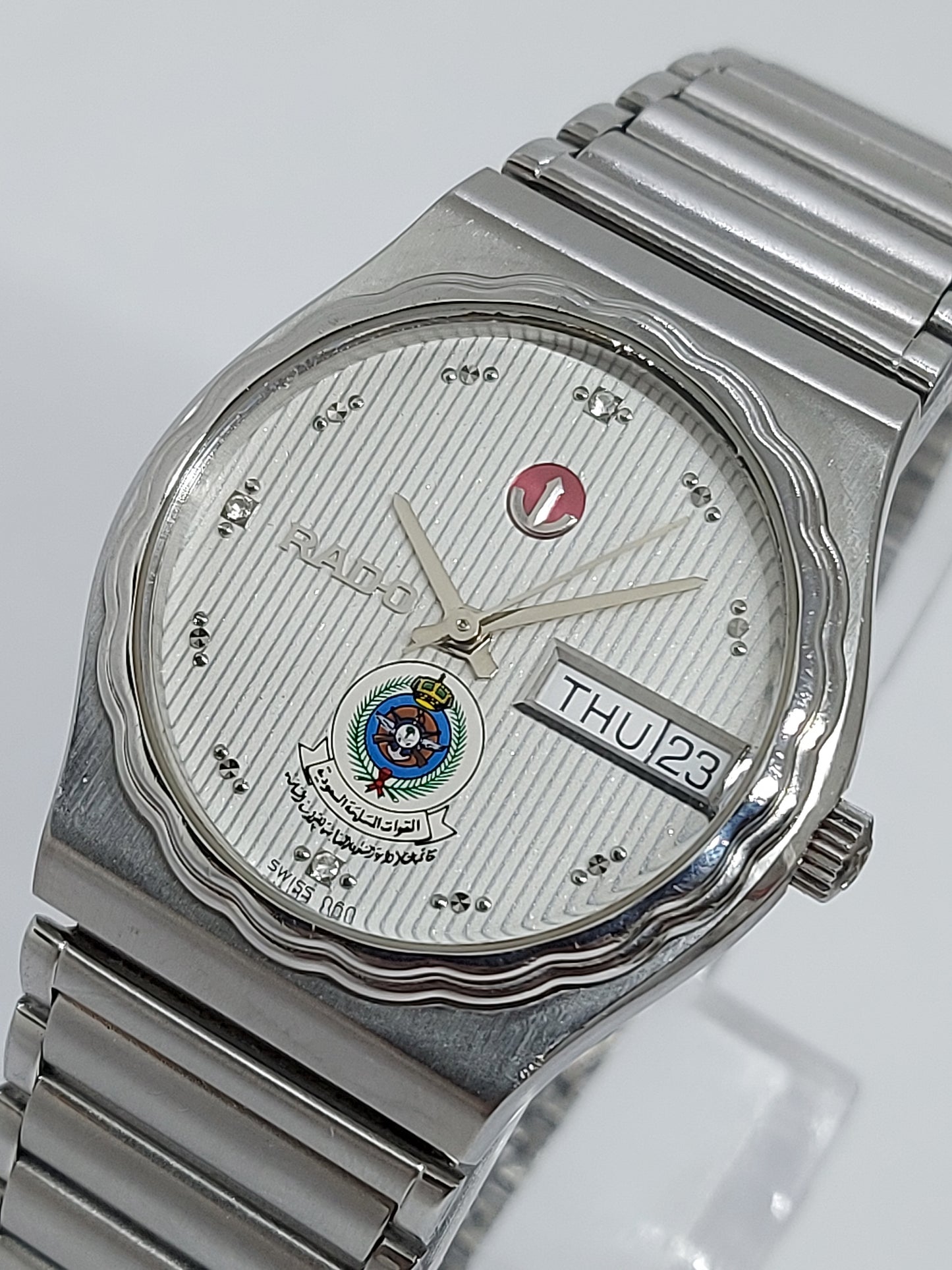 Vintage 1980 Rado Saudi Armed Forces Automatic Day Date Men's Watch.
