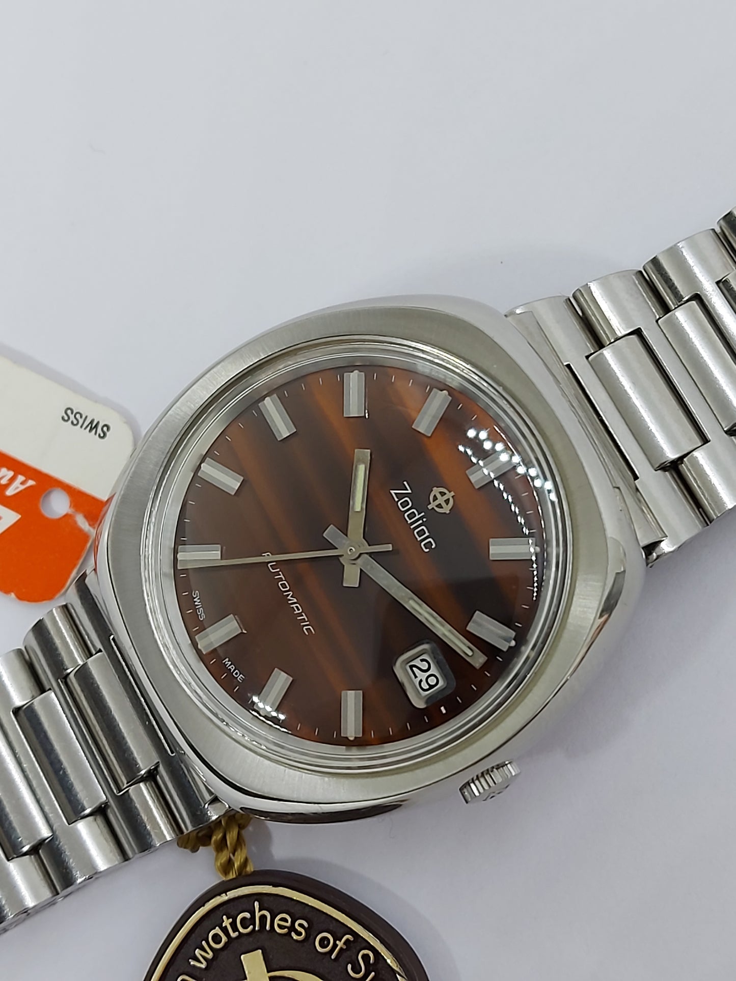 NOS Vintage 1970 Zodiac Tiger Eye Automatic Men's Watch Swiss Made.