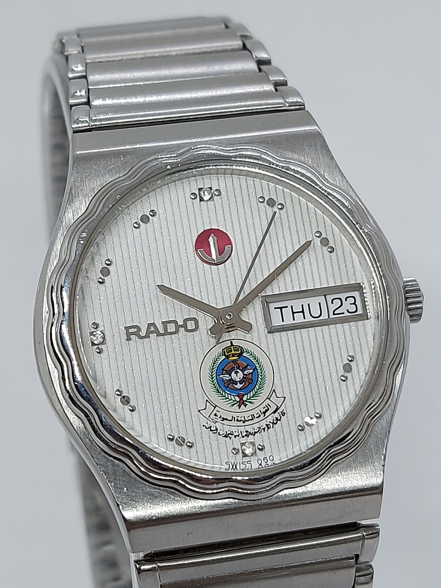 Vintage 1980 Rado Saudi Armed Forces Automatic Day Date Men's Watch.