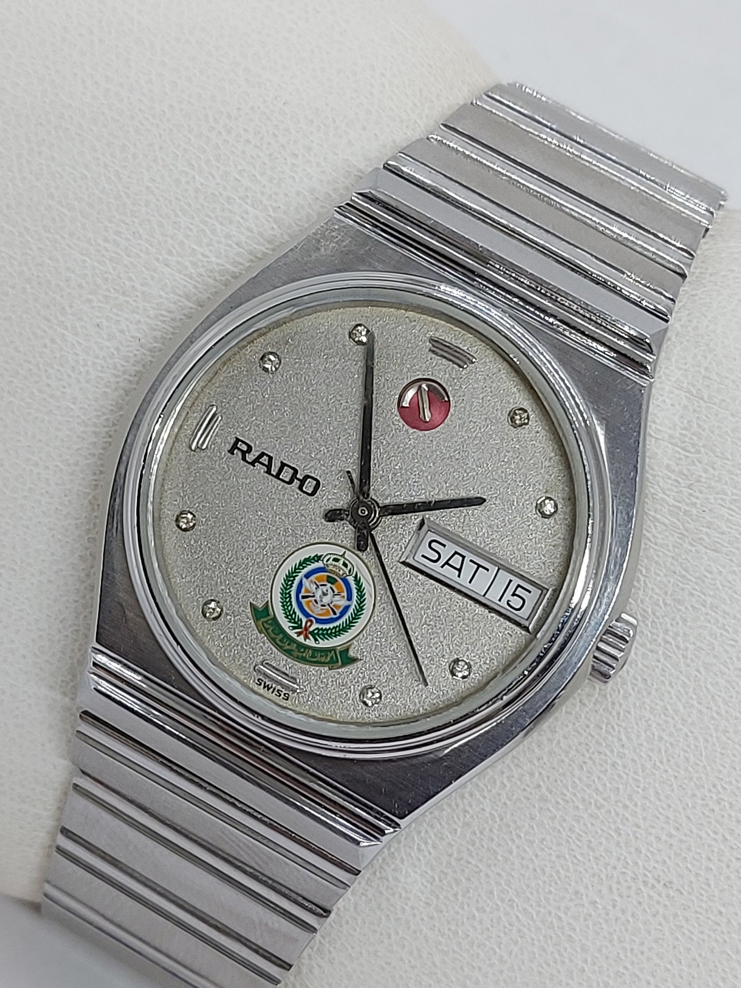 Vintage 1980 Rado Saudi Armed Forces Automatic Day Date Men's Watch.