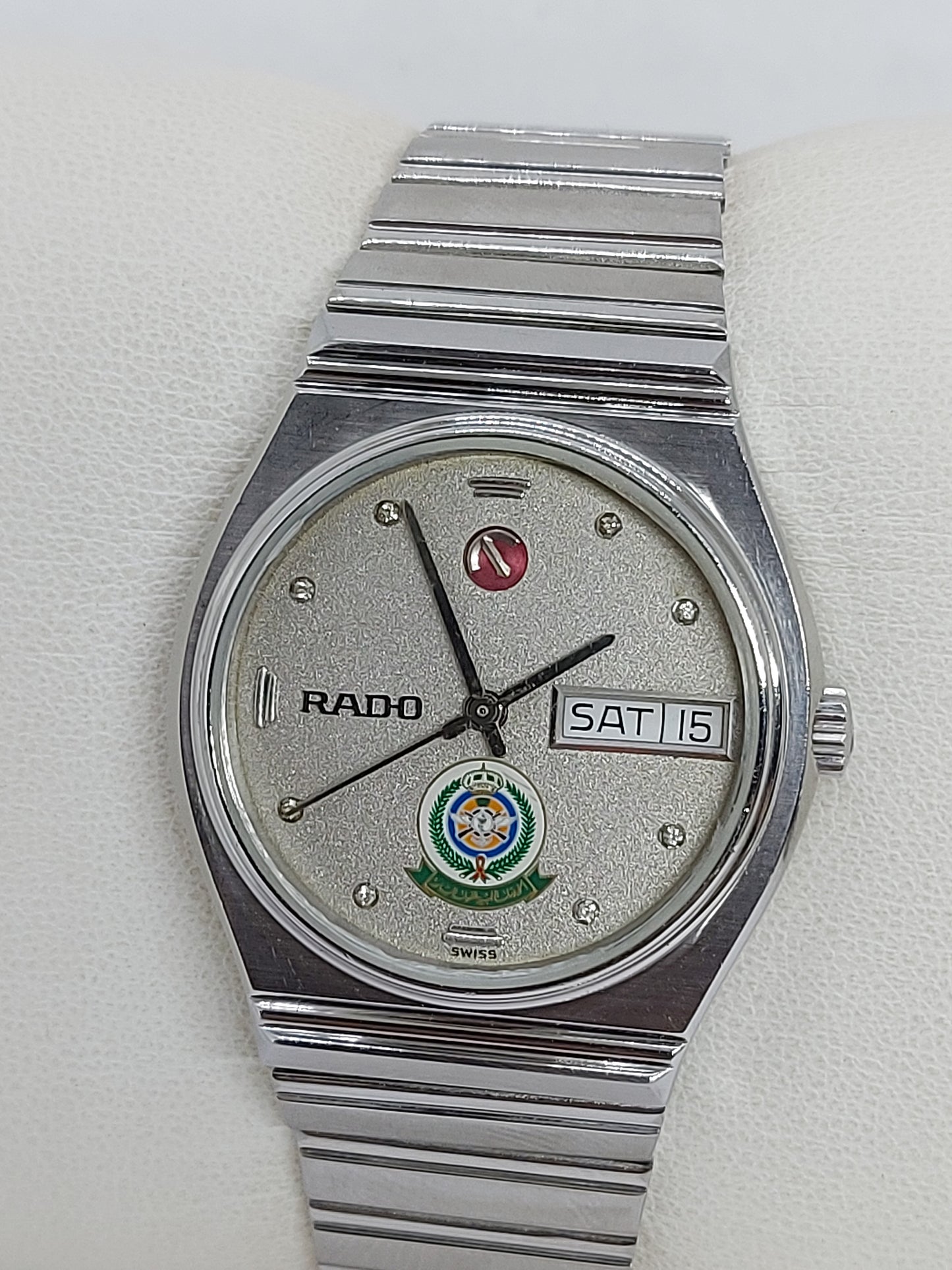 Vintage 1980 Rado Saudi Armed Forces Automatic Day Date Men's Watch.