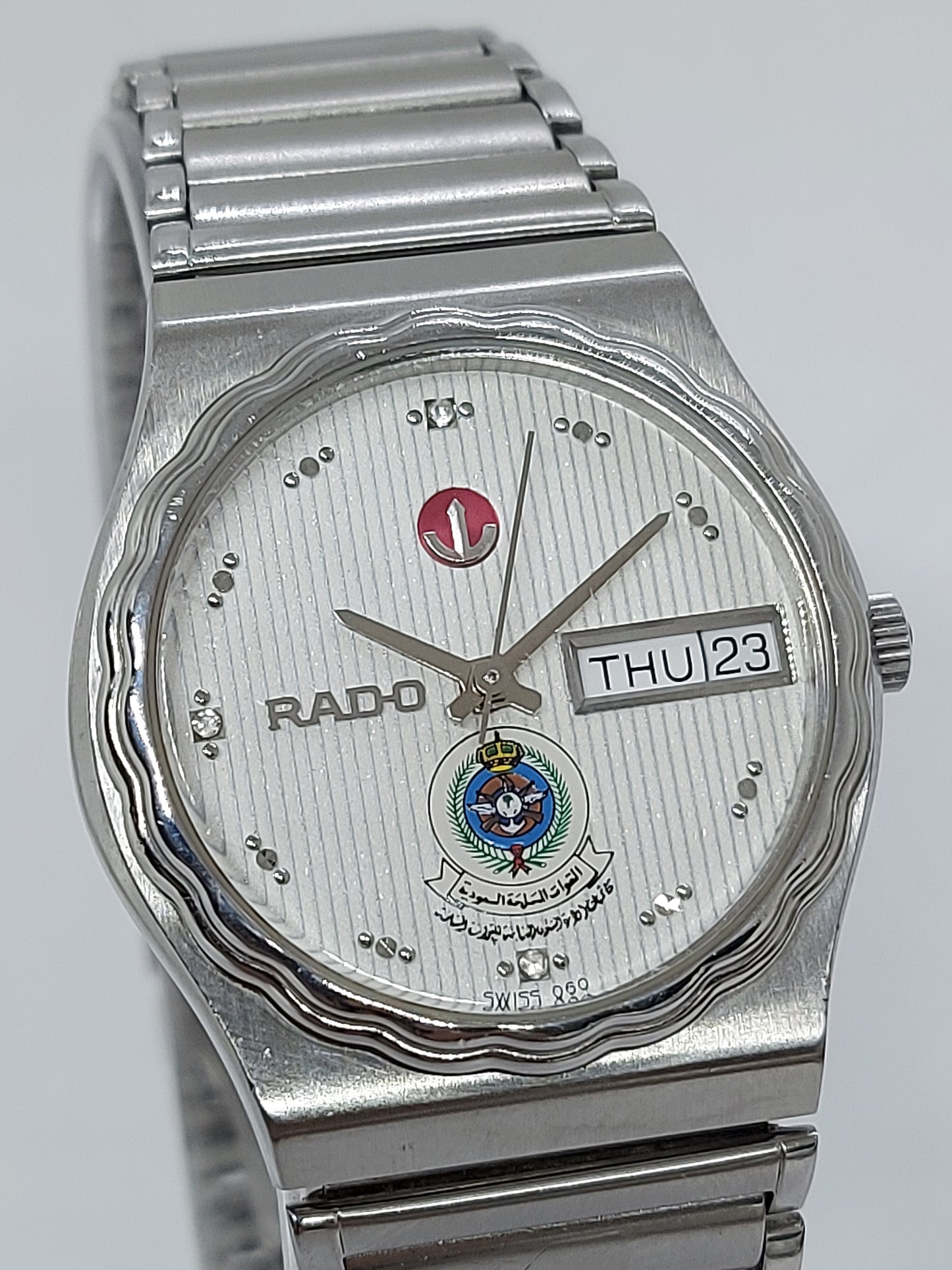 Vintage 1980 Rado Saudi Armed Forces Automatic Day Date Men's Watch.