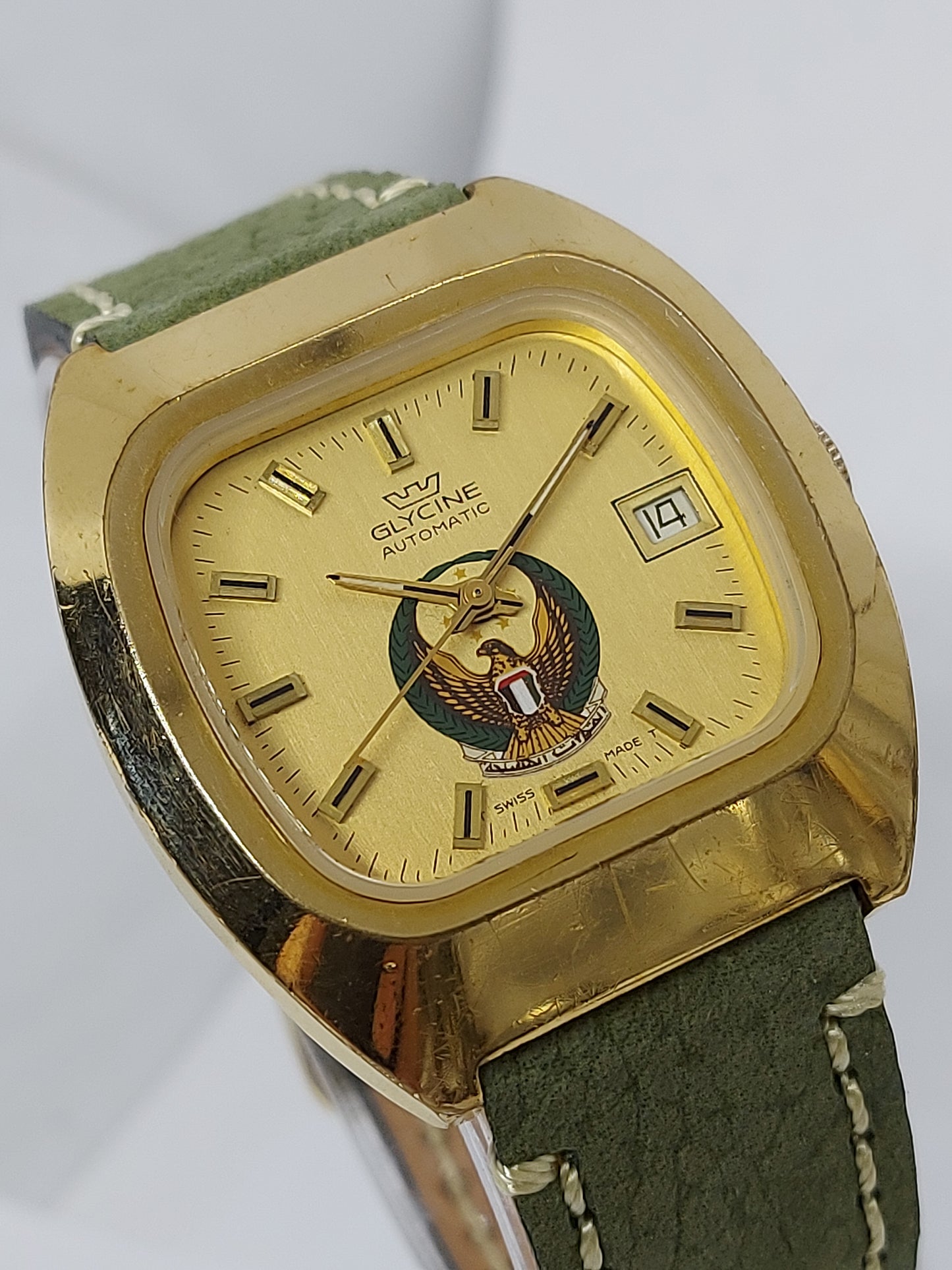 Vintage 1970 Glycin Automatic UAE Air Force Logo Men's Watch.