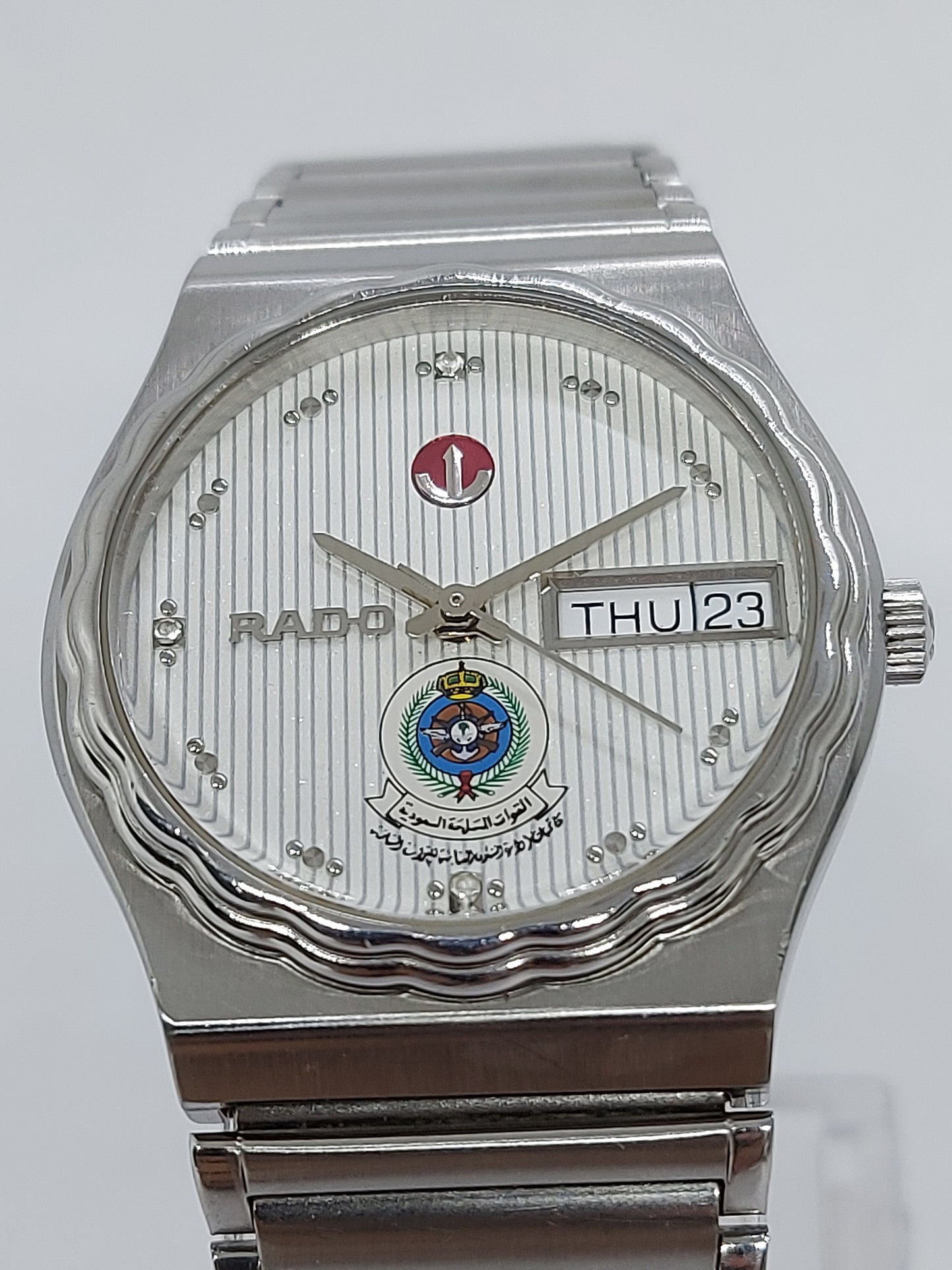 Vintage 1980 Rado Saudi Armed Forces Automatic Day Date Men's Watch.