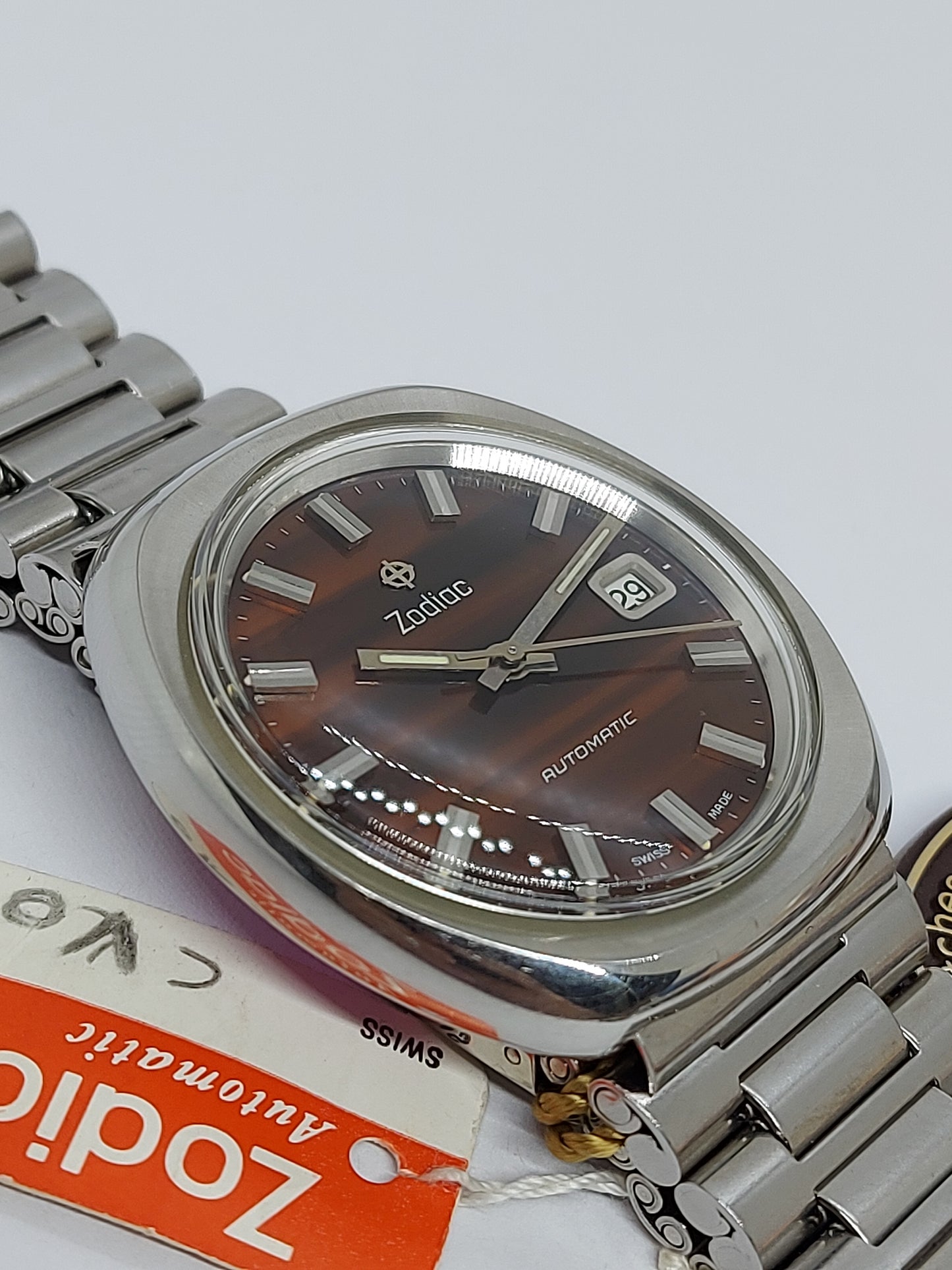 NOS Vintage 1970 Zodiac Tiger Eye Automatic Men's Watch Swiss Made.