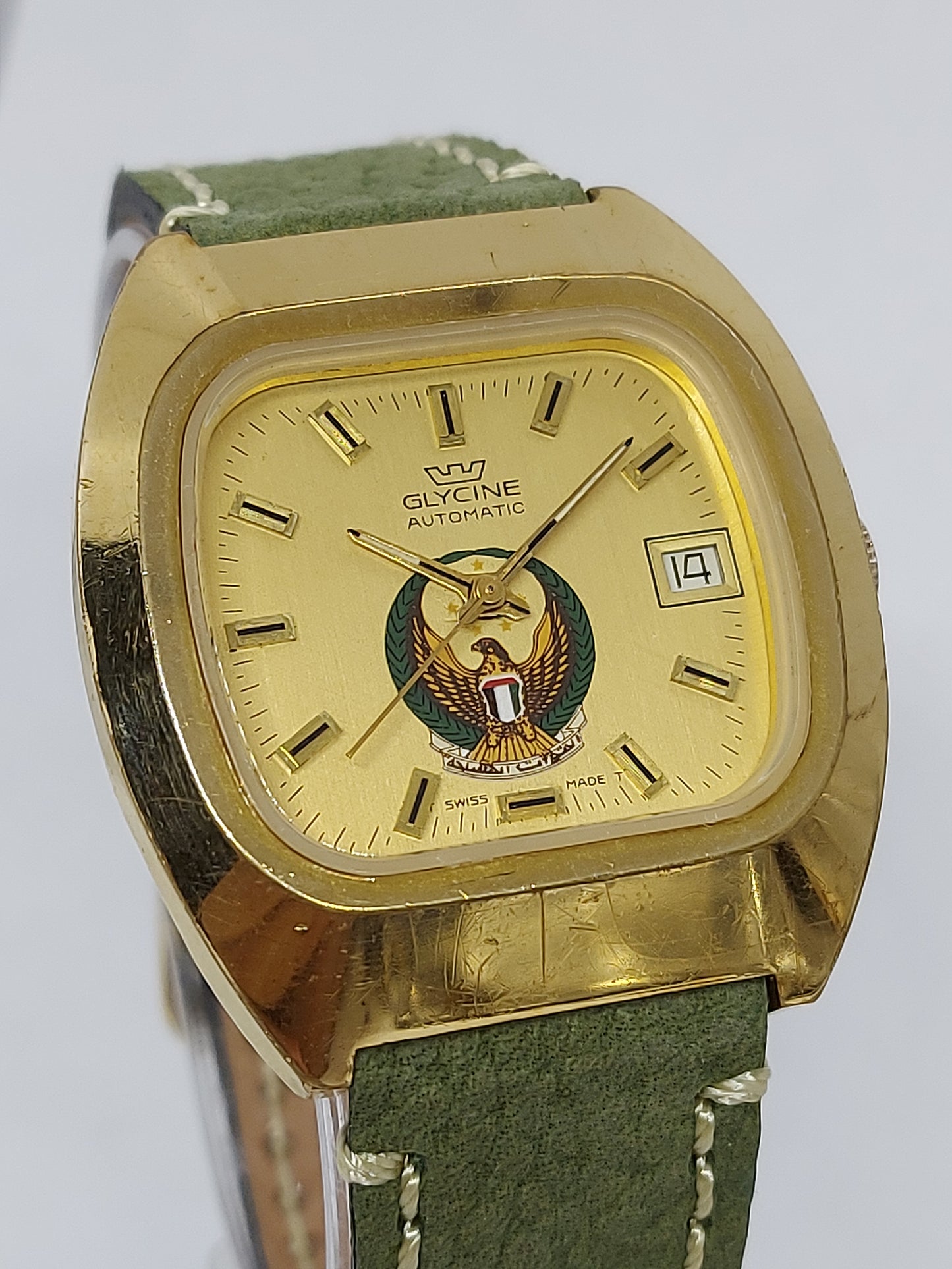 Vintage 1970 Glycin Automatic UAE Air Force Logo Men's Watch.