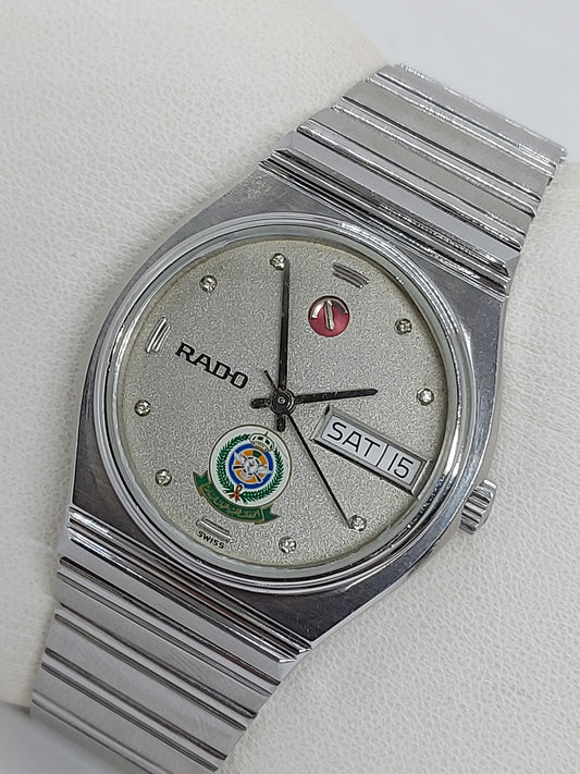 Vintage 1980 Rado Saudi Armed Forces Automatic Day Date Men's Watch.