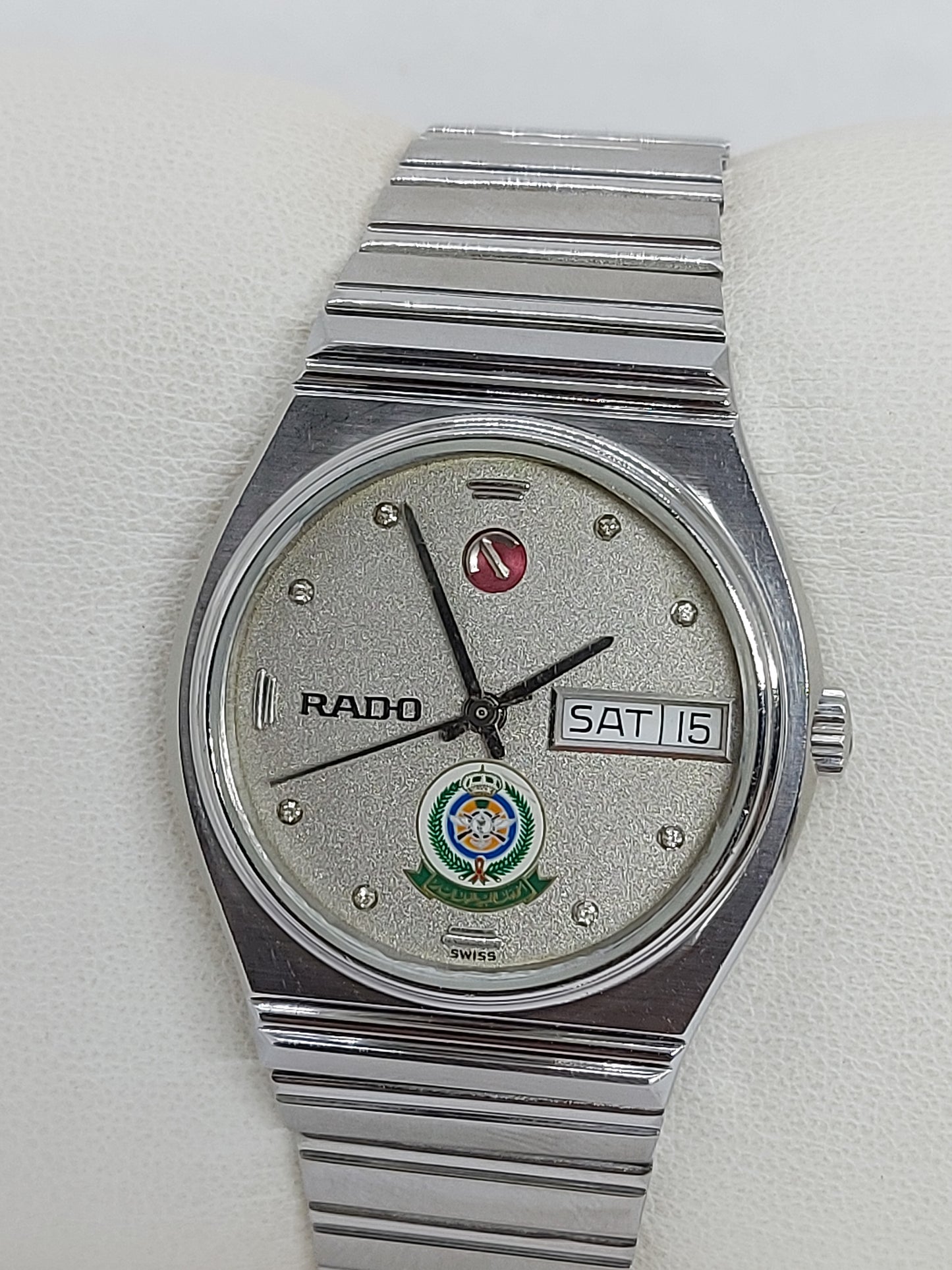 Vintage 1980 Rado Saudi Armed Forces Automatic Day Date Men's Watch.
