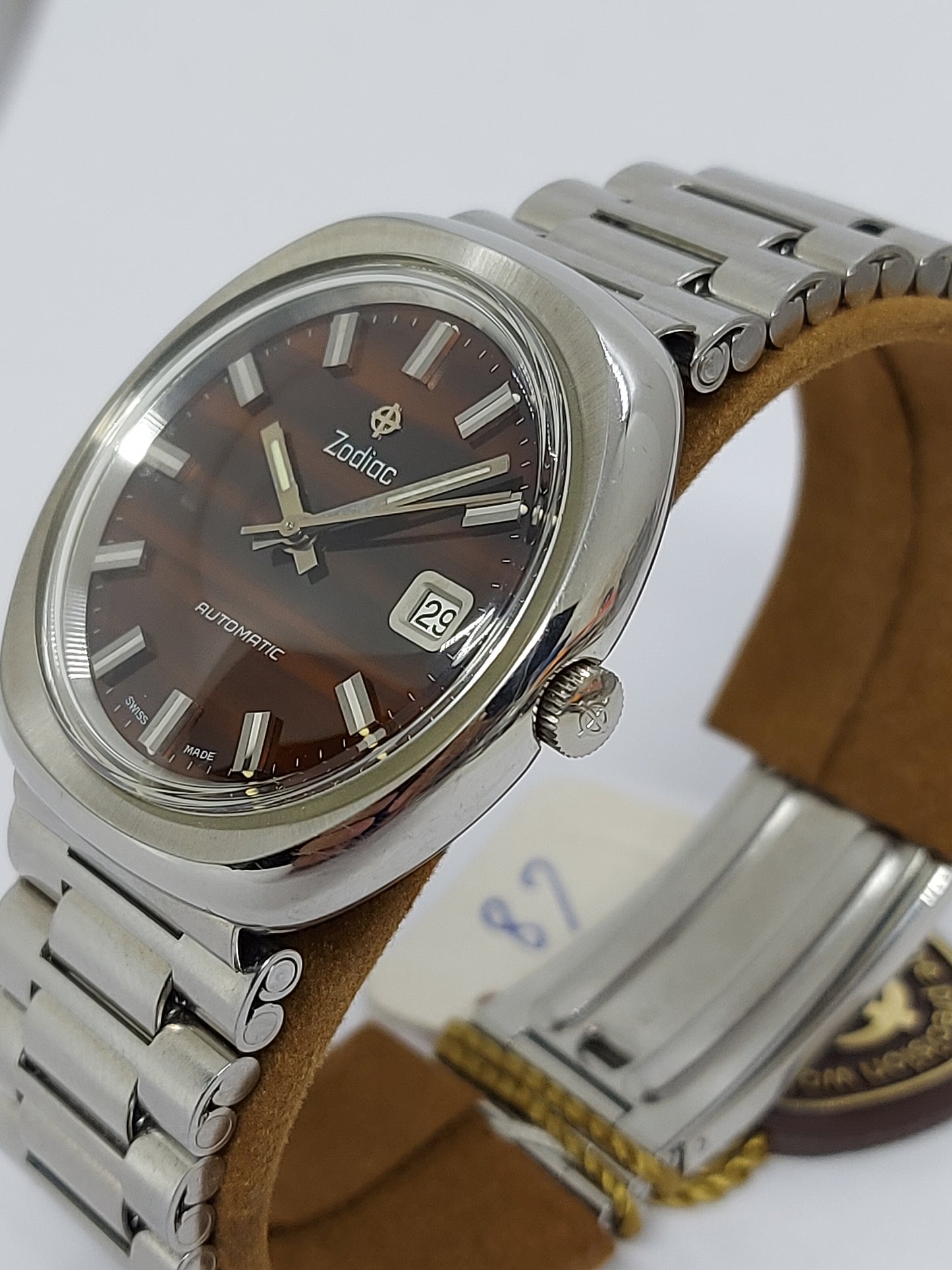 NOS Vintage 1970 Zodiac Tiger Eye Automatic Men's Watch Swiss Made.